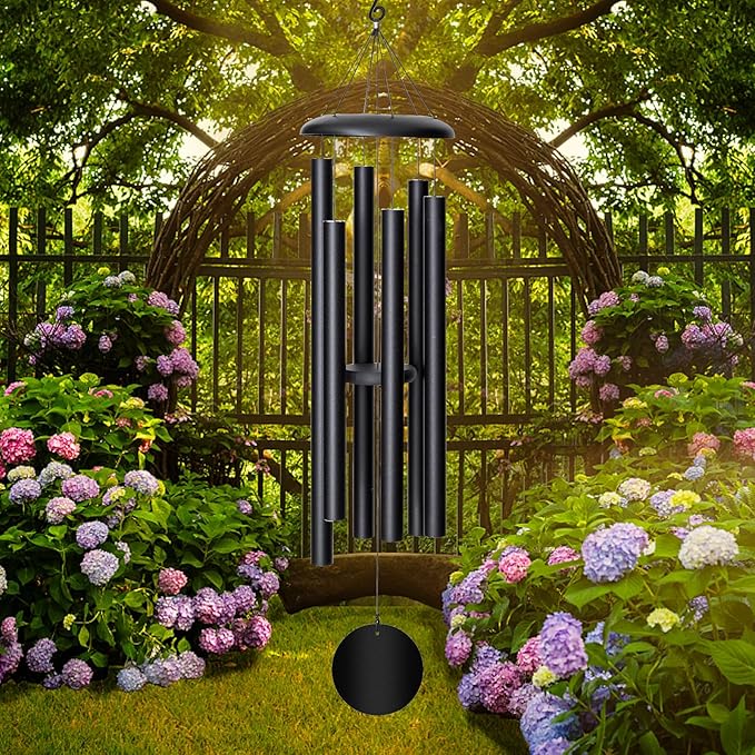 FDOCOI 45'' Wind Chimes Outdoor,Memorial Wind Chime, Large Wind Chimes for Outside Deep Tone, Sympathy Gifts. Black