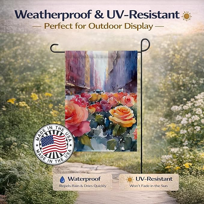 Caroline's Treasures New York Roses in Watercolor Garden Flag Mailbox Flag Decorative Yard Flag Banner Outside Patio Artwork Yard Flower Beds, Garden Size, Multicolor