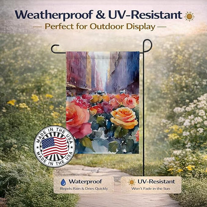 Caroline's Treasures New York Roses in Watercolor Garden Flag Mailbox Flag Decorative Yard Flag Banner Outside Patio Artwork Yard Flower Beds, Garden Size, Multicolor