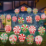 12 PCS Christmas Outdoor Yard Signs Candy Decorations Outdoor Peppermint LED Lights Xmas Yard Stakes Hanging Ornaments Holiday Garden Sign Cardboard Signs for Party Porch Lawn Walkway Decor