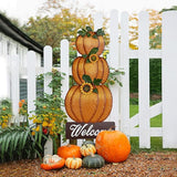 Linfevisi Pumpkin Yard Sign Stakes Stacked Pumpkin Garden Stakes Outdoor Metal Fall Decor Welcome Signs Lawn Ornaments for Autumn Harvest Thanksgiving Halloween 38.4"