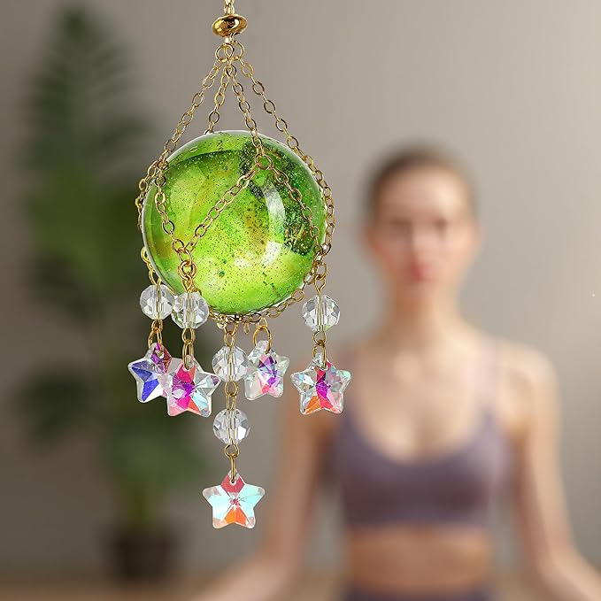 Crystal Suncatcher with 40mm Decorative Ball Window Hanging Ornament for Wall Meditation Space(Green)