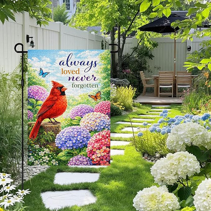 IVN Spring Summer Garden Flag 12x18 Inch Double Sided Burlap Red Cardinal Hydrangea Garden Quote Design Small Outdoor Yard Flag Holiday for Porch Lawn Patio Decor