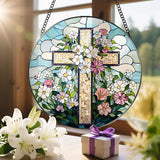 8'' Christian Stained Glass Suncatcher Ornament, Cross Window Hanging, Window Decor, Jesus Home Decor, Gifts for Christmas, Easter Faith Cross Gifts, Religious Gift, Christian Gift