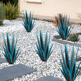 2PCS Large Tequila Rustic Sculpture, Wind Resistant Metal Agave Plants Garden Art for Outdoor Home Decor, DIY Hand Painted Metal Agave Yard Sculpture Statue Garden Lawn Ornament Gift (2, Blue)
