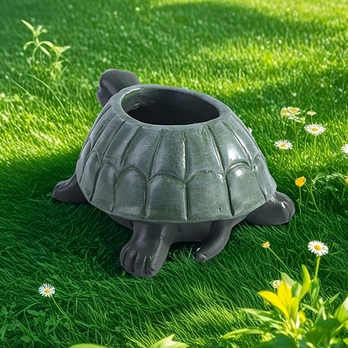Adorable Resin Turtle Planter Statue - Outdoor Garden Decor with Unique Shell Design, Durable Weather-Resistant Construction for Patio, Porch, or Yard