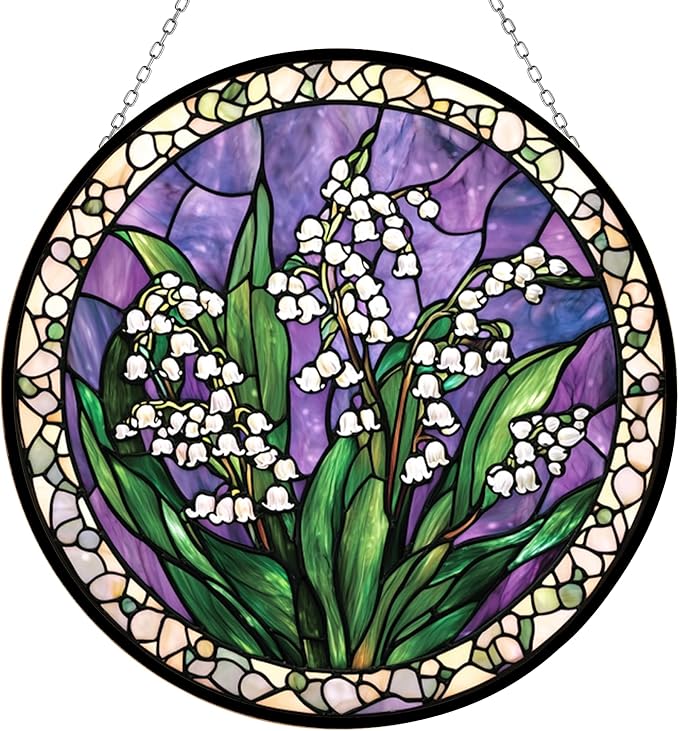 Lily of The Valley Stained Glass Sun Catcher Mountain Stained Glass Window Hanging, Suncatchers Lavender Wall Decor, for Women/Friends/Lover