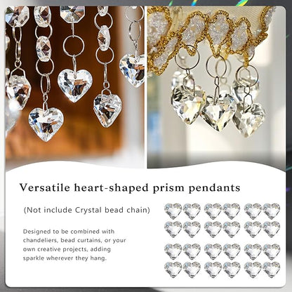 HDCRYSTALGIFTS 24pcs Crystal Heart Prisms Suncatchers 20mm Clear Glass Beads Rainbow Maker Sun Catchers Chandelier Crystals Drop Parts Glass Wedding Valentine's Day Decorations