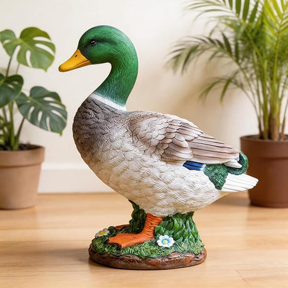 Porch Duck Statue Outdoor Decor,12.9''(H) Realistic Mallard Garden Statue for Yard Lawn,Resin Animal Sculptures Home Patio Art Decorations