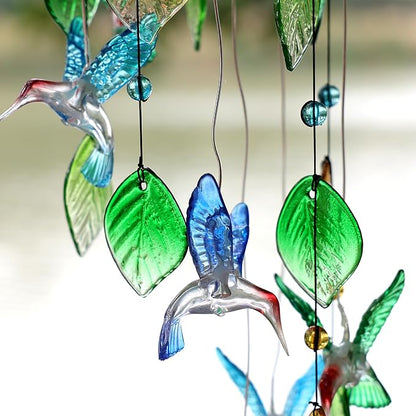 Colorful Hummingbird Wind Chimes with Solar-Powered Flashing Lights, 13 Inch Colorful Shell Hanging Decor for Outdoor Garden Patio Yard Home Indoor Outdoor Wall Window Decor