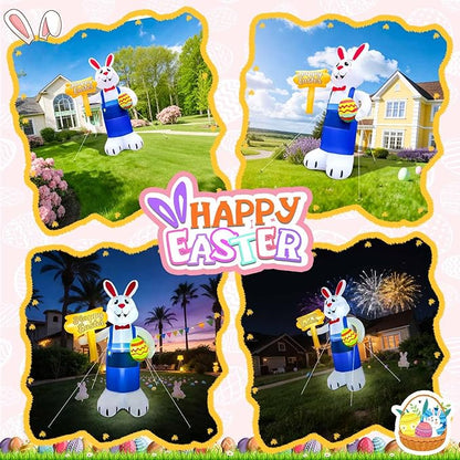 12FT Giant Easter Inflatables Outdoor Decoration Inflatable Bunny Built in LED Lights Bunny Blow Up Yard Decoration for Lawn Garden Holiday Party(with Storage Bag)