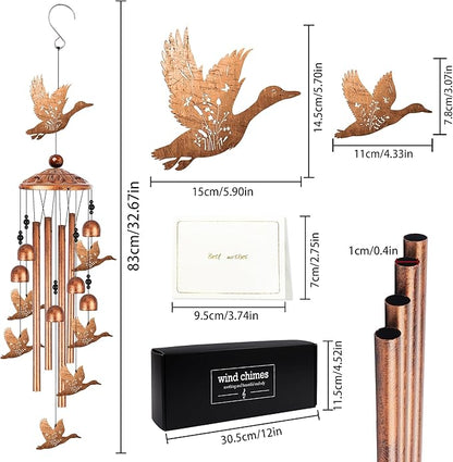 Duck Wind Chimes for Outside, Duck Gifts for Women Men Nature Lovers Metal Windchimes Outdoors, Flying Floral Bird Design Home Garden Patio Yard Decor