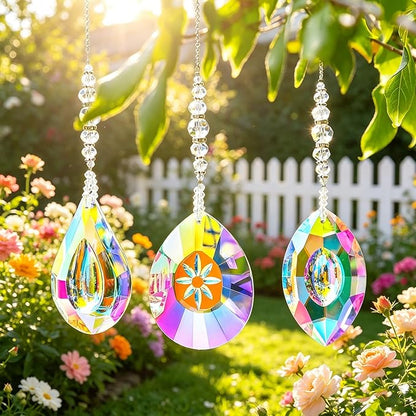 YU FENG 3PCS Crystal Suncatcher Set, Hanging Glass Prism Rainbow Maker for Window, Home & Garden Decor Light Catchers
