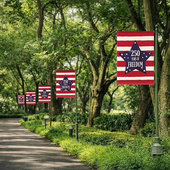 250 Years America Anniversary Garden Flag, Double-sided 250 YEARS OF FREEDOM Patriotic 4th of July Yard Sign for Outdoor Independence Day Decoration