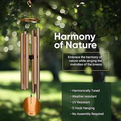 Nature’s Melody Aureole Tunes Wind Chimes – Outdoor Windchime with 6 Tubes, 100% Rustproof Aluminum, Powder Finish & S Hook Hanger for Sympathy, Memorial Gift or Zen Garden (Bronze, 36")