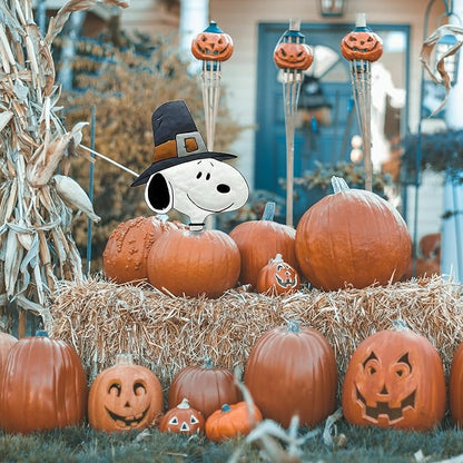PRODUCTWORKS Peanuts Pumkin Press-in Icon Metal Stake Halloween Harvest Decor Porch Decorating Indoor Outdoor (Thanksgiving Snoopy)
