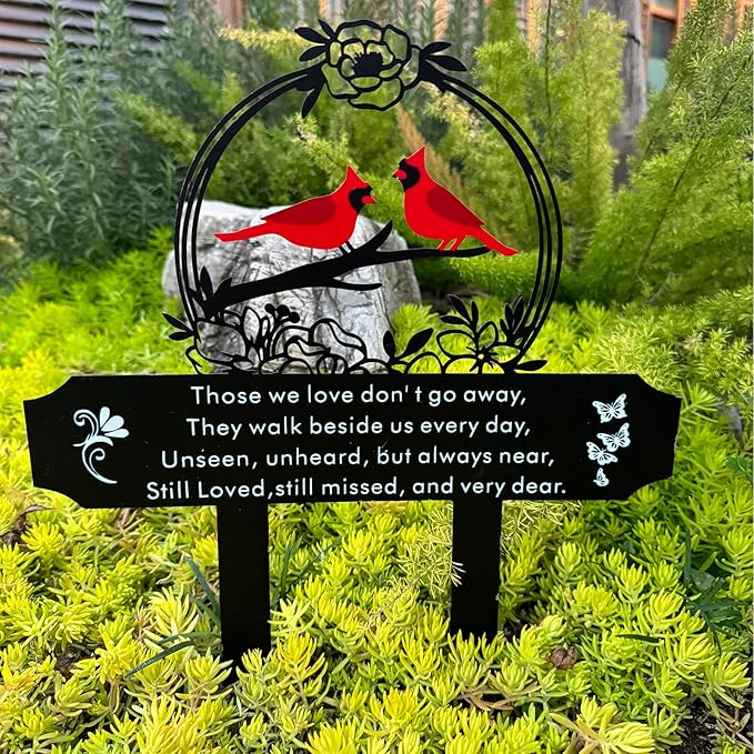 Cardinals Memorial Grave Markers for Cemetery Memorial Stakes Metal Grave Decorations for Loss of Mother Father Outdoors Yard Garden Sympathy Decor (Red Cardinal)