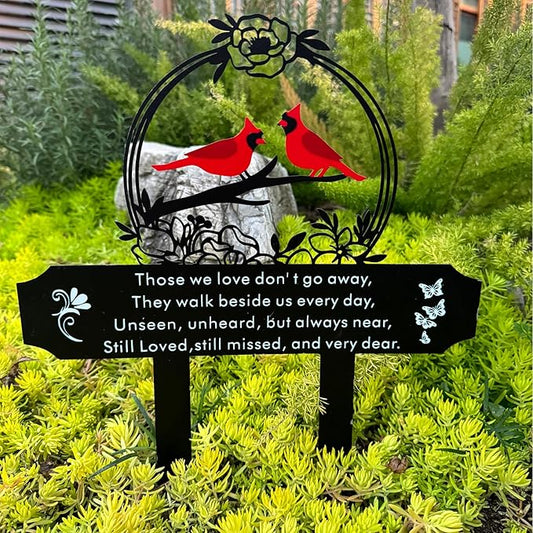 Cardinals Memorial Grave Markers for Cemetery Memorial Stakes Metal Grave Decorations for Loss of Mother Father Outdoors Yard Garden Sympathy Decor (Red Cardinal)