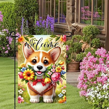 BlissYard Spring Corgi Garden Flag 12x18 Inches Double Sided Cute Puppy Welcome Yard Flags Colorful Floral Sunflower Butterfly Summer for Outside Decor Home Farmhouse lawn Decorations
