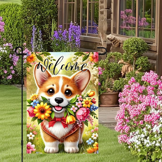 BlissYard Spring Corgi Garden Flag 12x18 Inches Double Sided Cute Puppy Welcome Yard Flags Colorful Floral Sunflower Butterfly Summer for Outside Decor Home Farmhouse lawn Decorations