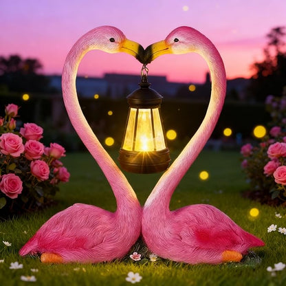 Reallnaive Outdoor Solar Lawn Flamingo Lights for Mom Waterproof Garden Kissing Flamingo Heart Decoration with LED Decoration for Summer Party Favors Gifts Yard Patio Lawn Courtyard Centerpiece Decor