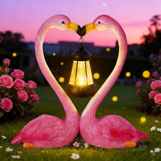 Reallnaive Outdoor Solar Lawn Flamingo Lights for Mom Waterproof Garden Kissing Flamingo Heart Decoration with LED Decoration for Summer Party Favors Gifts Yard Patio Lawn Courtyard Centerpiece Decor