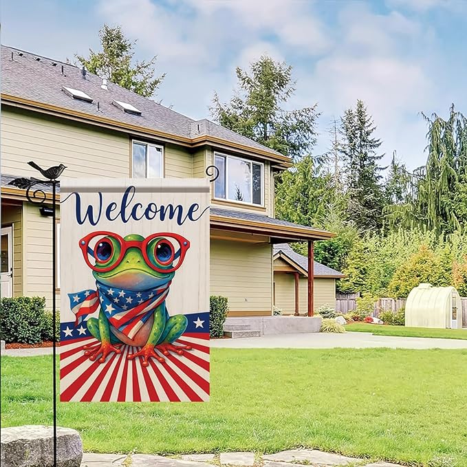 Spring Summer Garden Flag 12x18 Inch Patriotic Highland Cow American Flag Floral Farm Animal Design Outdoor Yard Porch Lawn for Seasonal Farmhouse Country Home Decor