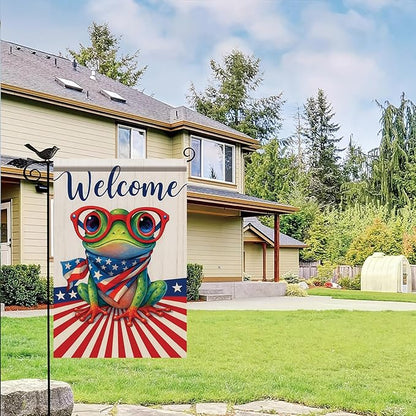 Spring Summer Garden Flag 12x18 Inch Patriotic Highland Cow American Flag Floral Farm Animal Design Outdoor Yard Porch Lawn for Seasonal Farmhouse Country Home Decor