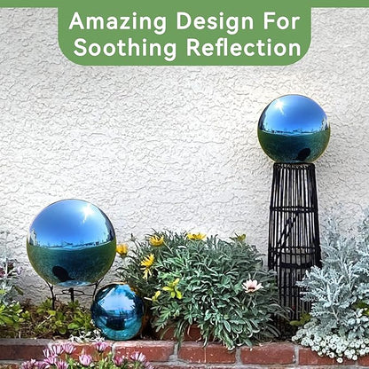 Lily's Home Stainless Steel Gazing Globe Mirror Ball, Colorful and Shiny Addition to Any Garden or Home. Blue. (12 Inch)
