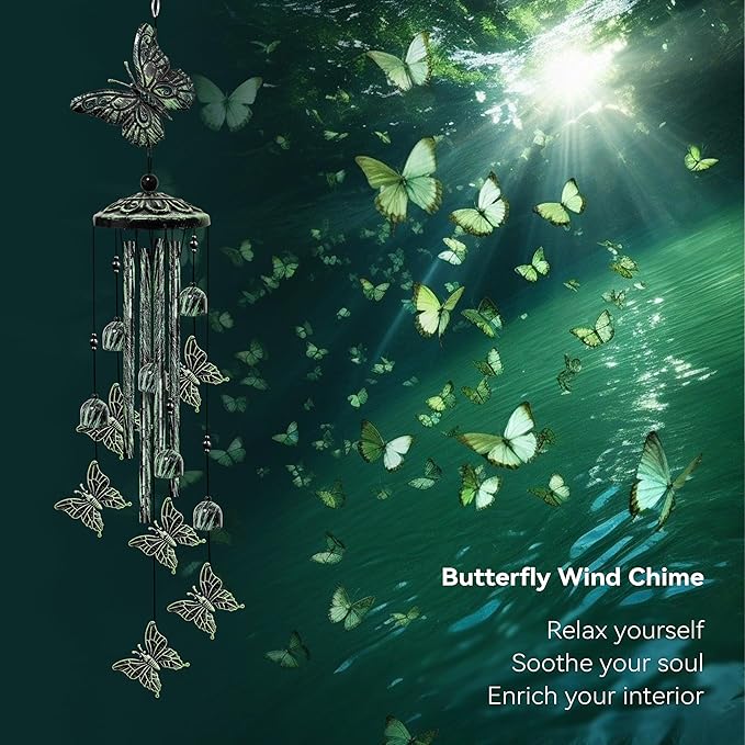 35" Butterfly Wind Chimes for Outside, Butterfly Wind Chimes Gifts for Mother's Day, Garden Decor for Outdoor Porch Patio Home Yard Decorations