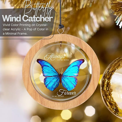 Wind Chimes for Outside, Wind Chimes Outdoor Clearance, Deep Tone Outdoors, Butterfly Wind Chime, Memorial, Sympathy Gift, Patio, Porch, Home Décor, Modern, Acrylic Art, Silver (34" Blue Butterfly)