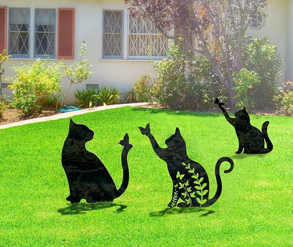 Metal Cat Stake Garden Decor, Yard Decoration Art for Lawn, Gifts for Cat Lovers, Black Outdoor Home Decoration, Metal Kitty Statue (SOCAT)