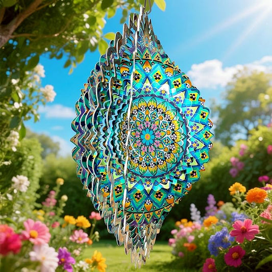 Wind Spinner Mandala Peacock - 12In Laser Cut Stainless Steel Wind Spinners Outdoor, 3D Kinetic Hanging Sculpture, Rustproof Metal Garden Decor Yard Art, Unique Gift for Women, Men, Holidays