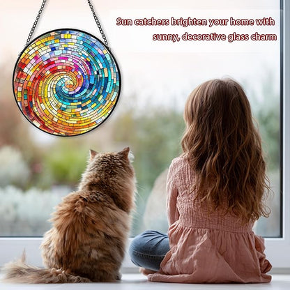 Rainbow Spiral Stained Glass, Suncatcher for Window Hanging, Decoration for Window Sun Catcher Wall Art for Mom Grandma, Gifts for Rainbow Lovers, for Home Yard Office Decor