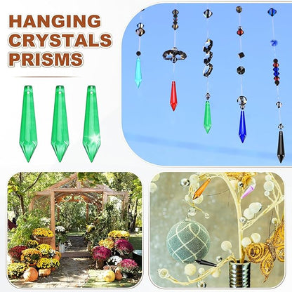 M METERXITY 10-Pack Crystal Icicle Prisms, 53mm/2.09 Inch Chandelier Pendant Maker Hanging Crystals Chandelier Prisms for Home/Windows/Garden/DIY Decoration[Green]