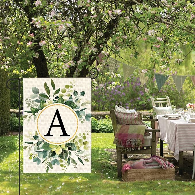 AVOIN colorlife Monogram Letter A Floral Garden Flag 12x18 Inch Double Sided Outside, Family Last Name Initial Yard Outdoor Decoration