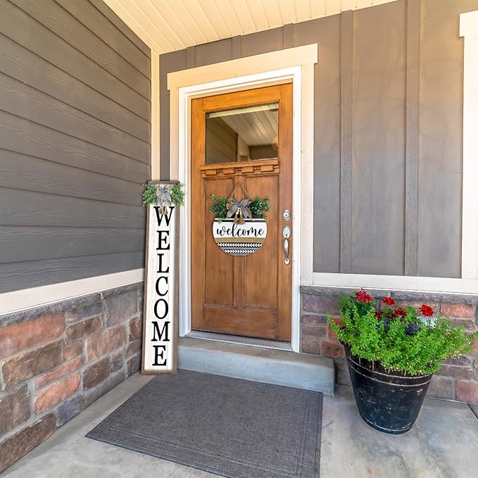 Surfapans Welcome Sign for Front porch Standing 45"X9"Large Wood Frame Outdoor Tall Welcome Signs Vertical Decor for Farmhouse Rustic Home Modern Outside Front Door Wall Decorations (Wood White)
