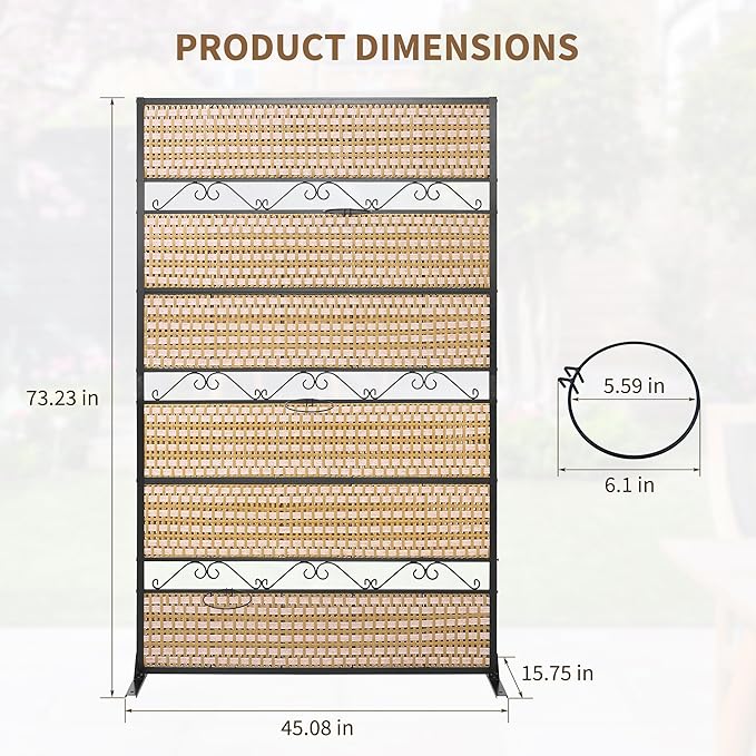 73" H×45" W Rattan Outdoor Privacy Screen Freestanding for Patio, Balcony Metal Privacy Screen and Room Divider for Garden, Apartment, Deck(Beige, 1 Panel)