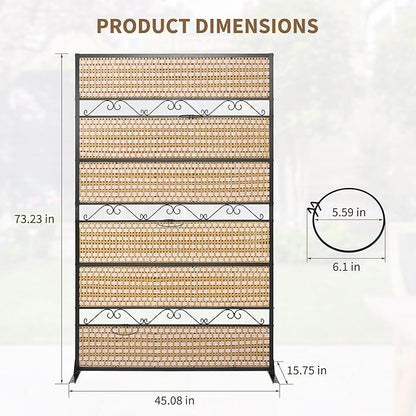 73" H×45" W Rattan Outdoor Privacy Screen Freestanding for Patio, Balcony Metal Privacy Screen and Room Divider for Garden, Apartment, Deck(Beige, 1 Panel)