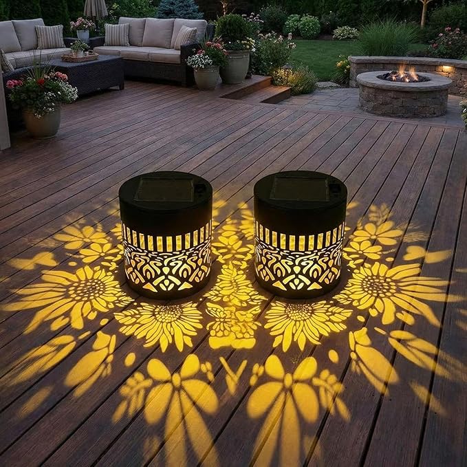 Decorative Solar Mandala Lights, IP65 Waterproof Outdoor Solar Fence Lights, Auto On Off Metal LED Wall Sconce, Solar Powered Decor Lighting for Garden Patio Yard Deck Pathway Porch(1 Pack, Black)