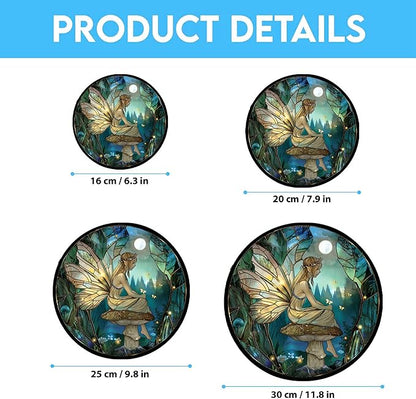 Fairy Mushroom Stained Glass Window Hanging Sun Catcher Halloween Haning Ornament Decoration Christmas Birthday Gifts for Lover and Friends