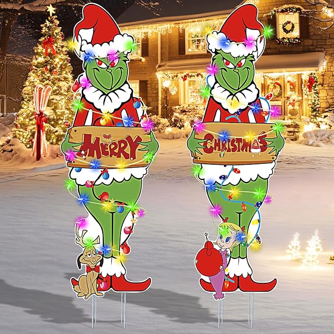2 Pcs Large Christmas Outdoor Decorations with Metal Stakes Merry Christmas Yard Signs for Lawn, Garden Yard Decor