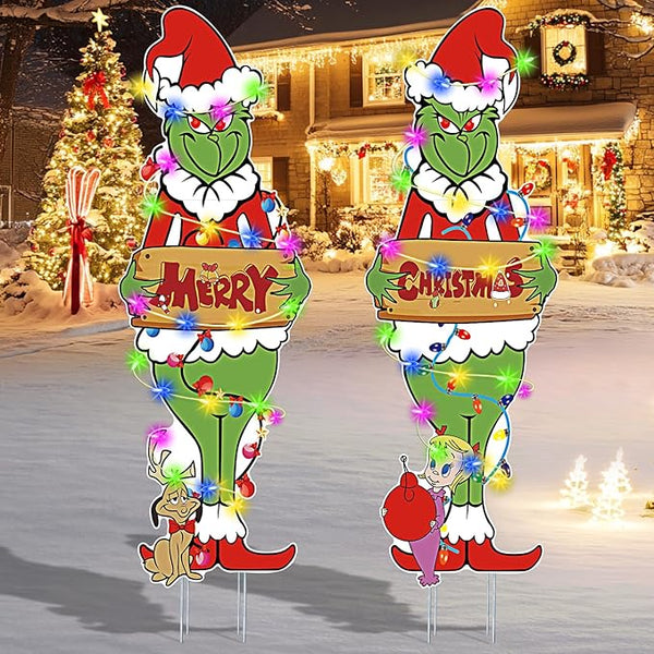 2 Pcs Large Christmas Outdoor Decorations with Metal Stakes Merry Christmas Yard Signs for Lawn, Garden Yard Decor