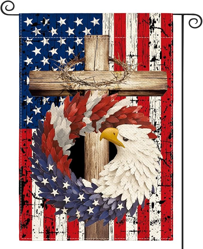 AVOIN colorlife Patriotic Stars and Stripes Eagle Wreath Garden Flag 12x18 Inch Double Sided Outside, USA 4th of July Memorial Day Independence Day Watercolor Yard Outdoor Decoration