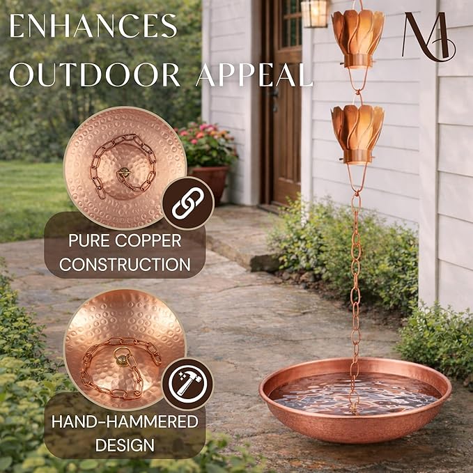 Monarch Rain Chains Rain Chain Basin – 11 Inch Hand Hammered Anchor Bowl for Gutters, Pure Copper Decorative Anchoring Basin for Outside, Garden, Lawn & Patio Water Feature, Downspout Catcher Basins