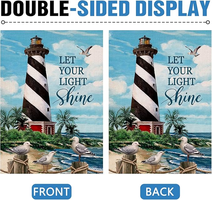 Dyrenson Let Your Light Shine Summer Lighthouse Beach Coastal Decorative House Flag, Ocean Beach Garden Yard Outside Decorations Outdoor Large Decor 28x40
