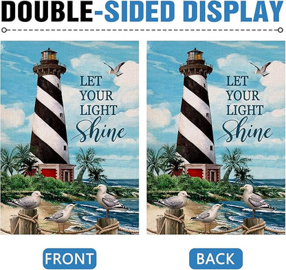 Dyrenson Let Your Light Shine Summer Beach Lighthouse Decorative Garden Flag, Coastal Ocean Yard Outside Decorations Outdoor Small Decor 12x18