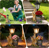 Outdoor Rabbit Garden Statues with Solar Lantern Flowerpot- Bunny Figurine Rabbit Decor for Home Lawn,Balcony Yard Art Garden Patio Decor,Unique Housewarming Birthday Gifts for Women Mom