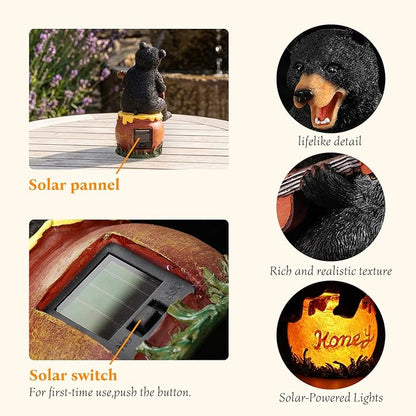 PETAFLOP Solar Bear Guitar Garden Decor, Outdoor Ornament for Patio Porch Yard, Heartwarming Housewarming Gift