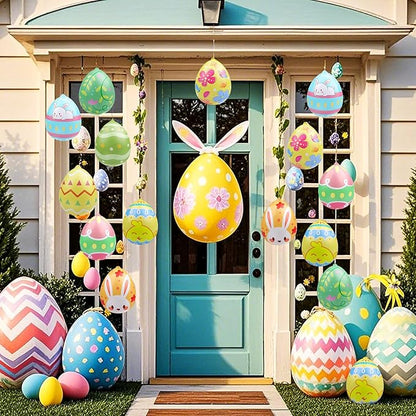 24 Packs 9 Inch Inflatable Easter Eggs Outdoor PVC Inflatable Hanging Eggs Blow Up Easter Egg for Egg Hunts Yard Garden Outdoor Decoration
